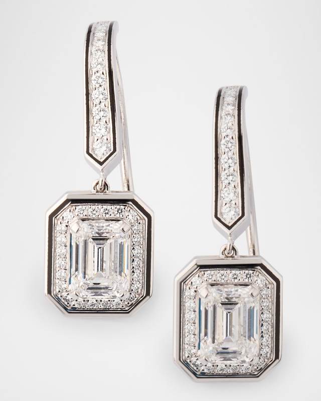 Vendome Lisere 18K White Gold Emerald Cut Diamond Sleeper Earrings
